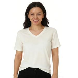 Fornitore OEM all'Ingrosso <span class=keywords><strong>di</strong></span> Magliette Personalizzate in <span class=keywords><strong>Lana</strong></span> Merino con Scollo a V per Donne, Manica Corta, Collo Tondo, Design Stampato, Top Femminili - Product Image 2