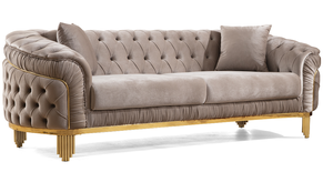 Modern Style Modular 2 Piece Apartment Living Room Set (includes <b>Sofa</b> + Loveseat) Made Velvet Button Tufted Surface Taupe Color - Product Image 5