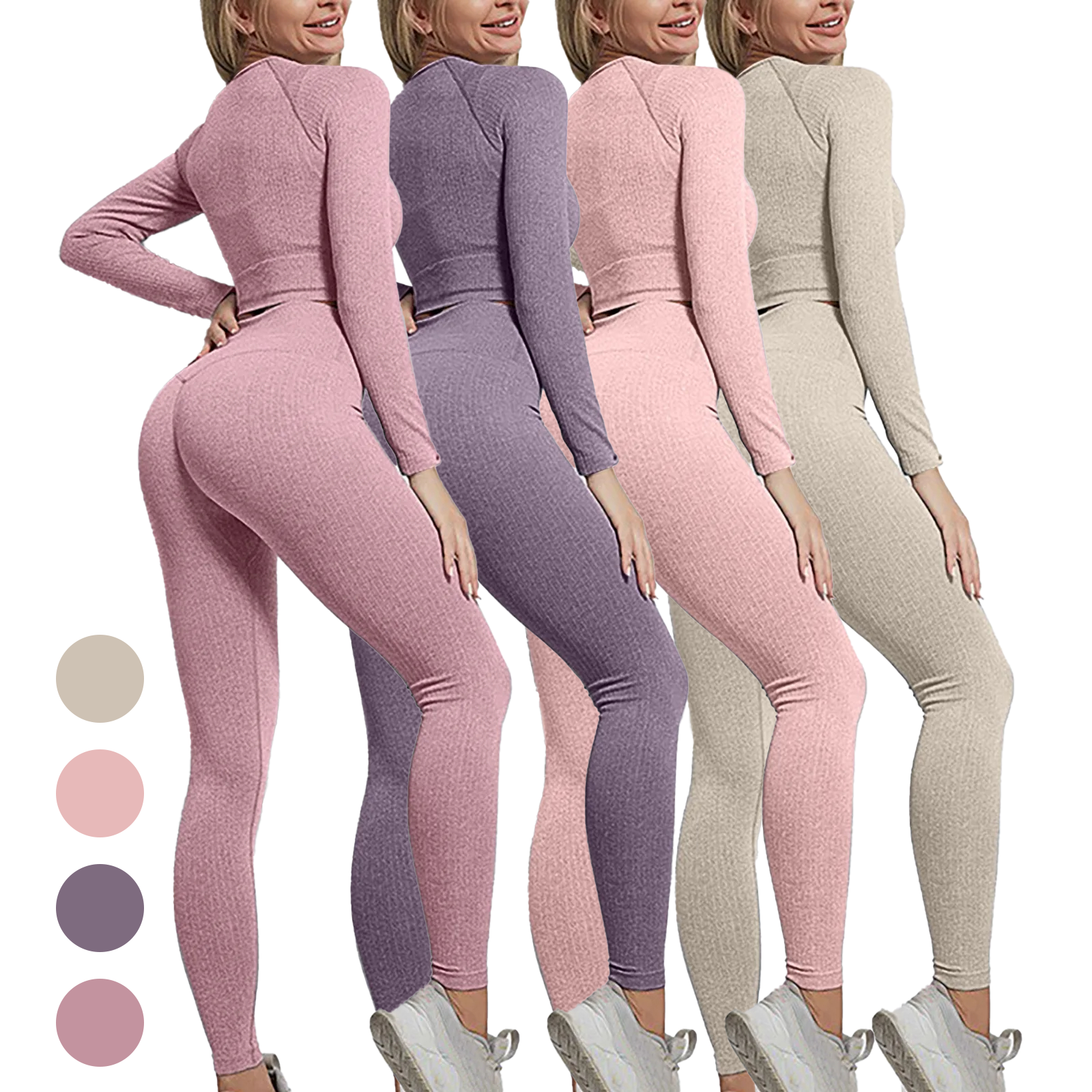 Ready-Made Products High Quality Long Sleeves Nylon Seamless Women Activewear Yoga Sets Gym 2 Piece Workout Yoga Sets for Women