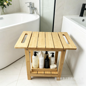 Xinhao Wooden Bathroom Stool Double Layer <b>Storage</b> Medium Size With Handle And Screws For <b>Bath</b> - Product Image 4