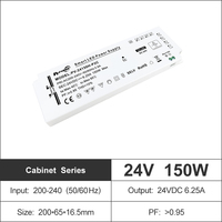 Fuente de Alimentación LED para Gabinetes, CE/CB 150W PF0.95, Puerto DuPont, PFC, 200-240VAC-24VDC, IP20, Voltaje Constante