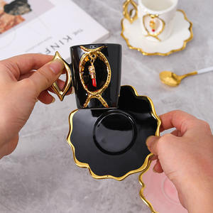 Tazas y platillos de café, juegos de tazas de café de cerámica, tazas de té rojo para la tarde, tazas y platillos creativos de cerámica para espresso - Product Image 3