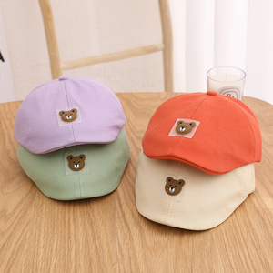 Chapeau béret mignon ourson pour garçons et filles, bérets plats coréens, casquette gavroche de couleur unie pour enfants - Product Image 4