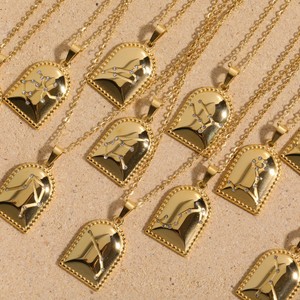 Collar de Joyería de Moda con Horóscopo Personalizado, 12 Signos del Zodiaco, Forma de Campana, Chapado en Oro, Acero Inoxidable, Circonita Cúbica - Product Image 2