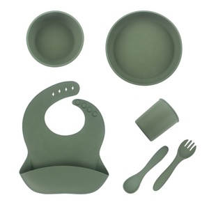 Juego de vajilla ecológica para alimentación de bebé, cuencos de <span class=keywords><strong>silicona</strong></span> esenciales, platos, cucharas, vasos, novedad - Product Image 1