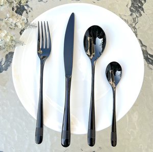 Di alta qualità in acciaio inox 18/10 4 pezzi di lusso nero opaco Set di posate antiche raso reale nero argenteria per il tè di matrimoni - Product Image 1