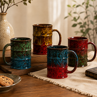 Mug en céramique à glaçure réactive 750 ml, grande tasse à café en forme de baril, ensemble de 4 couleurs avec glaçure goutte à goutte, compatible lave-vaisselle, logo personnalisé OEM