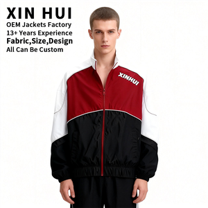 Chaqueta Cortavientos Larga con Bloques de Color y Logotipo Personalizado para Hombre, Estilo Urbano de Lujo, Oversize, Hip Hop, Cuero/Algodón, Impermeable, Resistente - Product Image 1