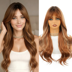 Peluca Larga Rizada con <span class=keywords><strong>Flequillo</strong></span> y Partidura Media de Fibra Sintética Resistente al Calor para Uso Diario y Fiestas, Venta al por Mayor - Product Image 1