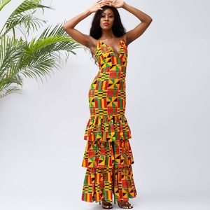 Vente Chaude Robe Sexy sans Manches Motif Kente Robe de Soirée Élégante <span class=keywords><strong>Africaine</strong></span> Imprimé <span class=keywords><strong>Wax</strong></span> Décontractée pour Femmes Vêtements - Product Image 3