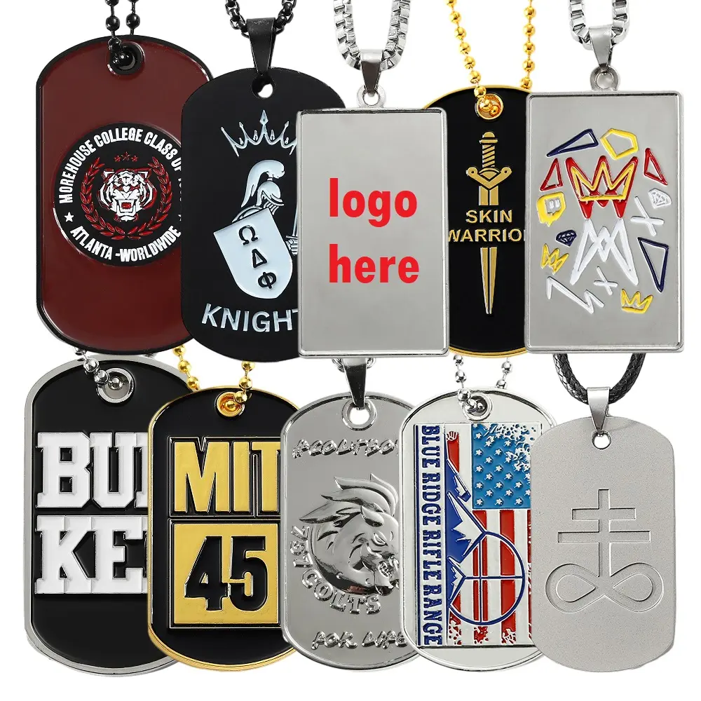 Custom enamel embossed Dog Tags stainless steel Mens Necklace qr code Dog Tag for engraving