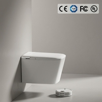 WC intelligent mural en céramique avec bidet automatique intégré, autonettoyant, double chasse d'eau, siphon en P inclus
