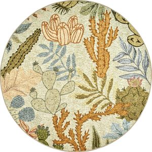 Alfombra redonda antideslizante tropical moderna lavable ecológica con mechones botánicos verdes estampada a pedido para sala de estar, dormitorio y oficina - Product Image 2