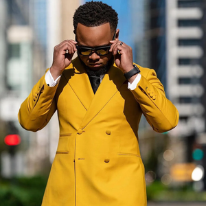 Completo da Uomo Giallo per Matrimonio, Abito da Cerimonia, Giacca+Pantaloni, Vestito Slim Fit, Smoking <span class=keywords><strong>Maschile</strong></span>, <span class=keywords><strong>Stile</strong></span> Britannico, <span class=keywords><strong>Abbigliamento</strong></span> da Sposo - Product Image 4