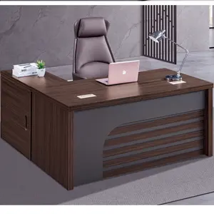 Mingya office table desk with side cabinet and pocket socket curved wood furniture design