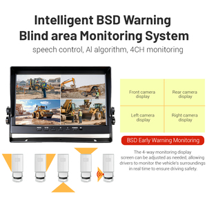 Sistema de Cámara de 4 Canales de 10.1 Pulgadas con IA para Punto Ciego BSD, Sistema de Cámara Impermeable de 1080P para Camiones y Vehículos Pesados - Product Image 4