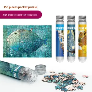 Mini puzzle personnalisé 150 pièces Tube à essai en papier bleu pour carte Jouet adulte anti-stress portable EVA avec logo à offrir - Product Image 1