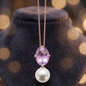 Fashion Minimalist Women's Amethyst Oval Natural Pearl Charm <b>Pendant</b> <b>Solid</b> 925 Sterling Silver Silver/<b>Gold</b> Plated - Product Image 3