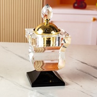 Brûleur d'encens en cristal K9 noir sur piédestal, avec couvercle creux en forme de lune dorée, pot d'aromathérapie en verre facetté, fait main, écologique, pour la maison moderne