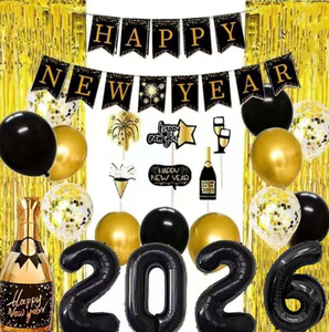 2026ลูกโป่งสีดำและสีทองตกแต่งลูกโป่งแชมเปญแบนเนอร์ปีใหม่ฉากหลังแบบมีขอบสำหรับคริสต์มาสฟอยล์ - Product Image 6