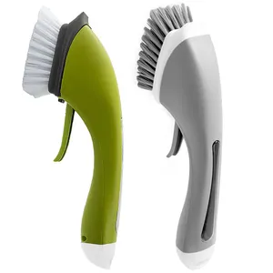 Pulverizador de mão com escova plástica, pulverizador para limpeza de carro com escova verde e cinza, para cozinha, com dispensador de sabão, 2023