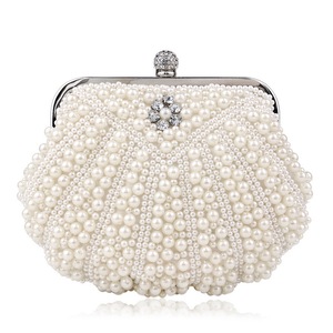 Women's Evening Sparkling Satin Beaded Clutch <b>Purse</b> with Chain <b>Small</b> Capacity Elegant White Pearl Design for Wedding Party - Product Image 2