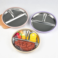 Assiette empilable en acier inoxydable pour enfants avec couvercle en silicone, résistante aux chutes, lavable au lave-vaisselle, durable