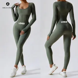 2023 새로운 사용자 정의 봄 섹시한 운동 스포츠 체육관 피트니스 원피스 스판덱스 요가 정장 Bodysuit Jumpsuit 원활한 Bodycon 여성