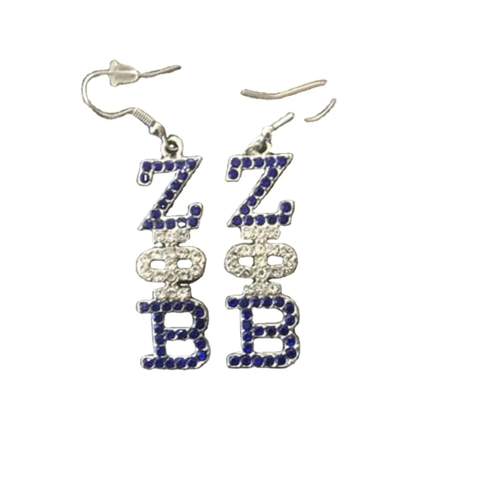 Handmade University Club ZOB Greek letter white blue rhinestone Pendant Earrings Women's accessories