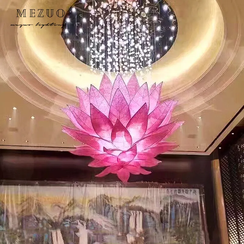 Hotel Lobby Art Deco Chandelier Red Lotus Customized Ceiling Hanging Light Modern Large Project Chandelier