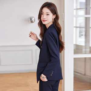 Women's Suit Set Navy Blue Double Breasted Formal Workwear Autumn Winter Anti-Wrinkle Polyester Worsted Full Sleeve - Product Image 4