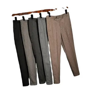 Calças de terno vertical listradas, logotipo personalizado, calças casuais masculinas, versão coreana, de negócios, slim fit, tendência, 2022