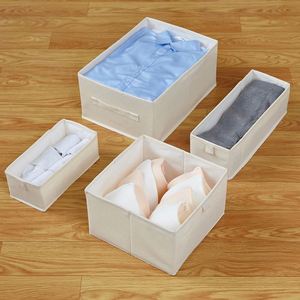 Boîte de rangement en tissu de lin personnalisée avec poignée, organiseur de tiroir pour vêtements, sous-vêtements, chaussettes, pour placard, bureau - Product Image 3