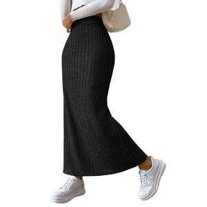 Vente en gros de vêtements pour femmes sur mesure OEM de haute qualité, mode automne-hiver, jupe longue simple à rayures, style décontracté, coupe évasée - Product Image 6