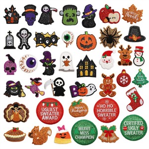 <span class=keywords><strong>Vente</strong></span> flash : Adorables patchs brodés à coller au fer à repasser, style hivernal, paillettes, Noël, Halloween, Thanksgiving, vacances - Product Image 1