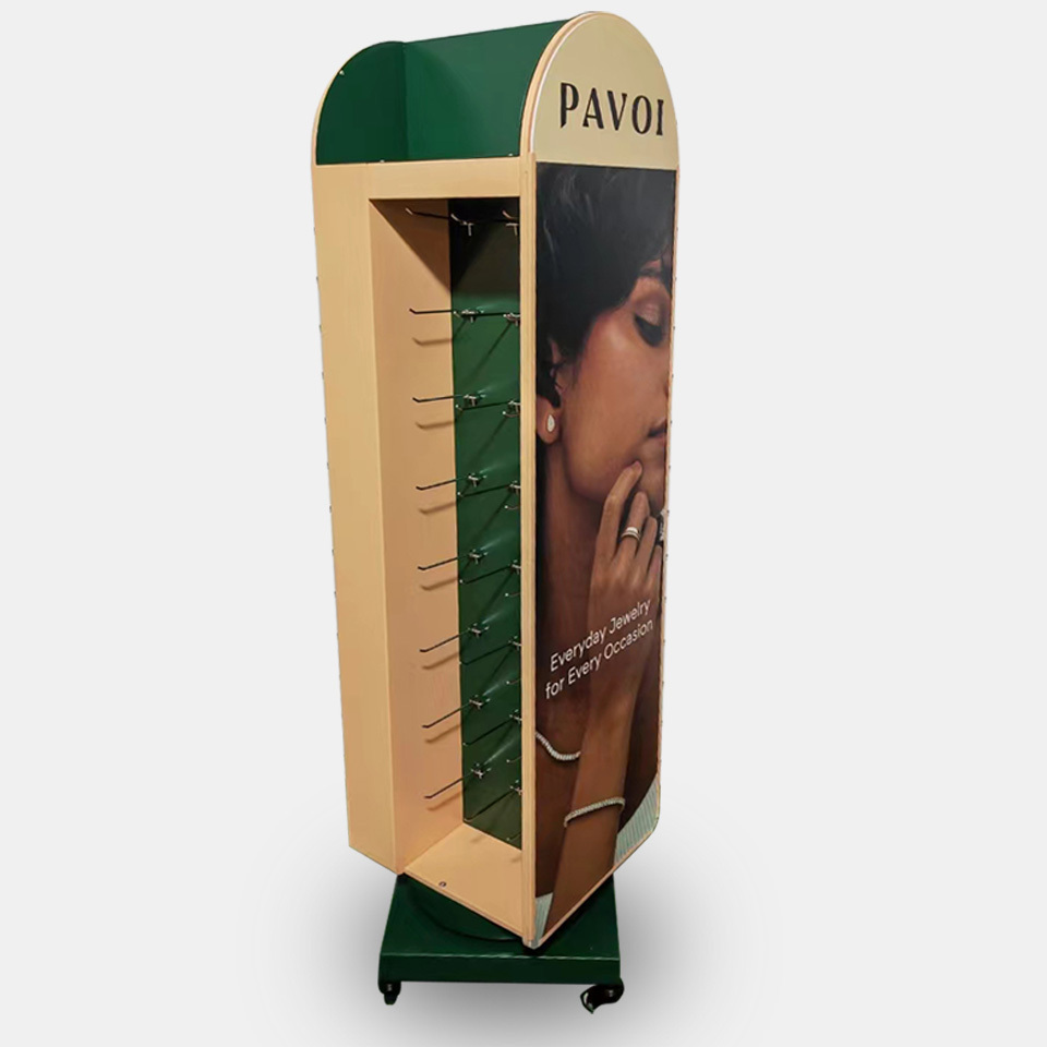 Three-Side Rotating Luxury Display Stand for Jewelry & Cosmetics Wooden Shelf Customized Color & Size — view 6