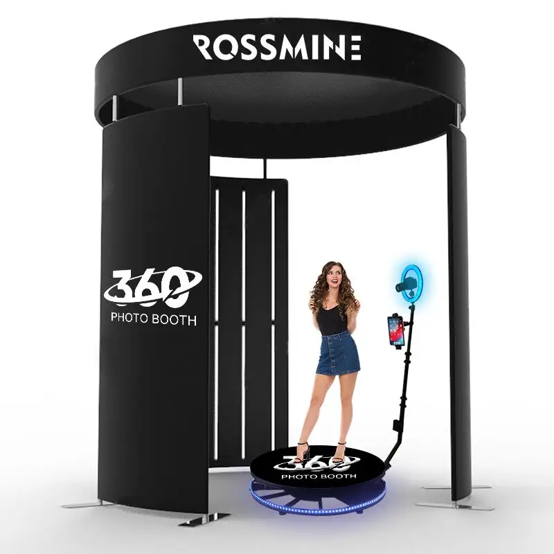 2024 new adjustable 360 photo booth photobooth 360 plus enclosed backdrop 360 spinner degree photobooth with software