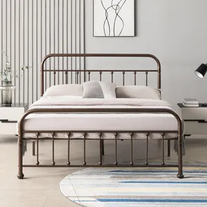Cadre de lit en métal personnalisé Queen Size avec tête de lit de rangement vintage Base de plate-forme de lit en fer