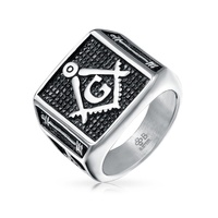 Bague en acier inoxydable de style punk avec signet noir mystique et compas carré maçonnique, certifiée CMA, pour homme, cadeau