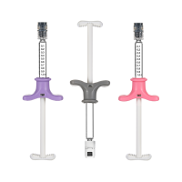 Seringue préremplie de 1 ml avec embout Luer Lock, piston rose et butée de sécurité pour flacons en verre d'acide hyaluronique