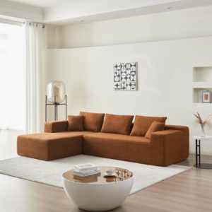 Sofá Modular en Forma de L, Tapizado en Tela de Franela Sherpa, de Tres Plazas, para Apartamento, Villa, Sala de Estar, Color Naranja - Product Image 3