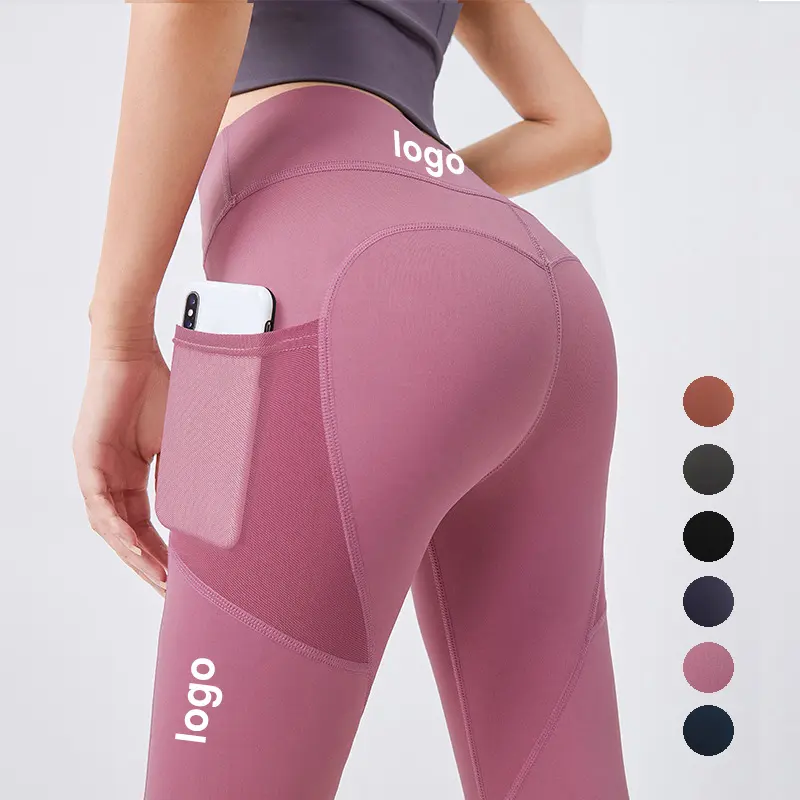 Tiktok celana Yoga elastisitas tinggi, persediaan pabrik celana Yoga wanita, celana legging Yoga olahraga wanita dengan saku 5 Set