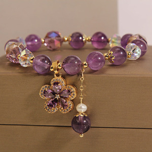 <span class=keywords><strong>Pulsera</strong></span> de Cristal Amatista Natural Morada para Mujer, Diseño Exclusivo Estilo Mori, Lujo Ligero, Vintage, con Flores, para Estudiantes y Novias - Product Image 2