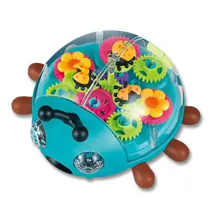 Simulation Universal Wheel Transparent Gear Car Plastic Electric Insect Toy with Projection Light Music for kids