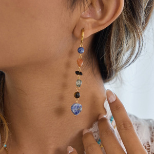 Pendientes colgantes con borlas de piedra natural y acero inoxidable 18K, joyería para uso diario para mujer - Product Image 3