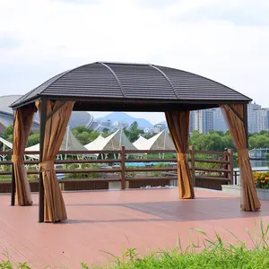 Hardtop Taman Luar Ruangan 3X4M, Gazebo Taman Permanen, Aluminium, Anti Cuaca dengan Jaring Nyamuk