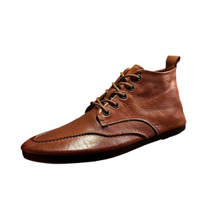 Chaussures montantes haut de gamme en cuir de cheval pour hommes, mocassins de style anglais pour hommes, bottes de travail en cuir souple à semelle souple pour hommes - Product Image 4