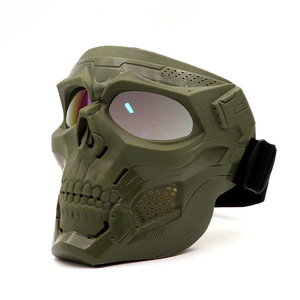Masque facial tête de mort rétro, lunettes de moto coupe-vent, anti-sable, protection UV, masque de cyclisme unisexe kaki - Product Image 5