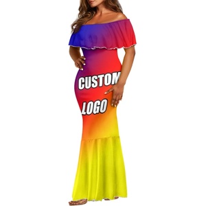 Personalización Fiji Tapa Vestido Mujer elegante verano fuera del hombro Maxi vestido Casual largo cola de pez dobladillo Tapa patrón elegante - Product Image 5