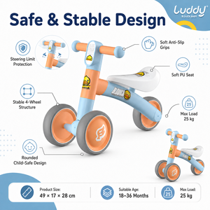 Vélo d'équilibre pour enfants Luddy B.Duck, jouet à roulettes 4 <span class=keywords><strong>roues</strong></span>, trotteur pour tout-petits, pneus EVA silencieux, siège en cuir PU, tricycle sécurisé pour 1-<span class=keywords><strong>3</strong></span> ans - Product Image 4